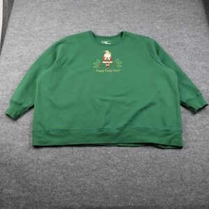 Just My Size Sweatshirt Womens 4X Plus Green Santa Happy Holly Days Christmas
